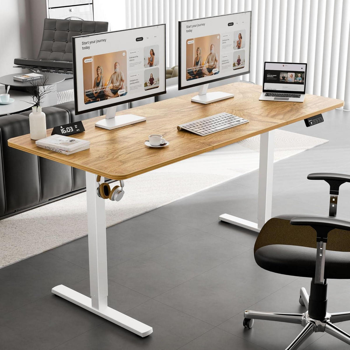 SCHREIBTISCH höhenverstellbar elektrisch 160 x 70 cm Hellbraun - Braun, Holzwerkstoff (70/160/73cm)