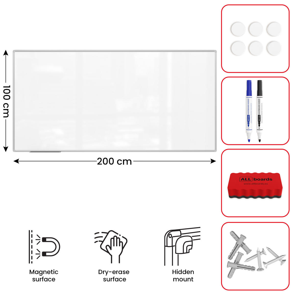 WHITEBOARD Magnetisch - PREMIUM EXPO Alurahmen 200x100cm - Weiß, Metall (200/100/1.6cm) - ALLboards