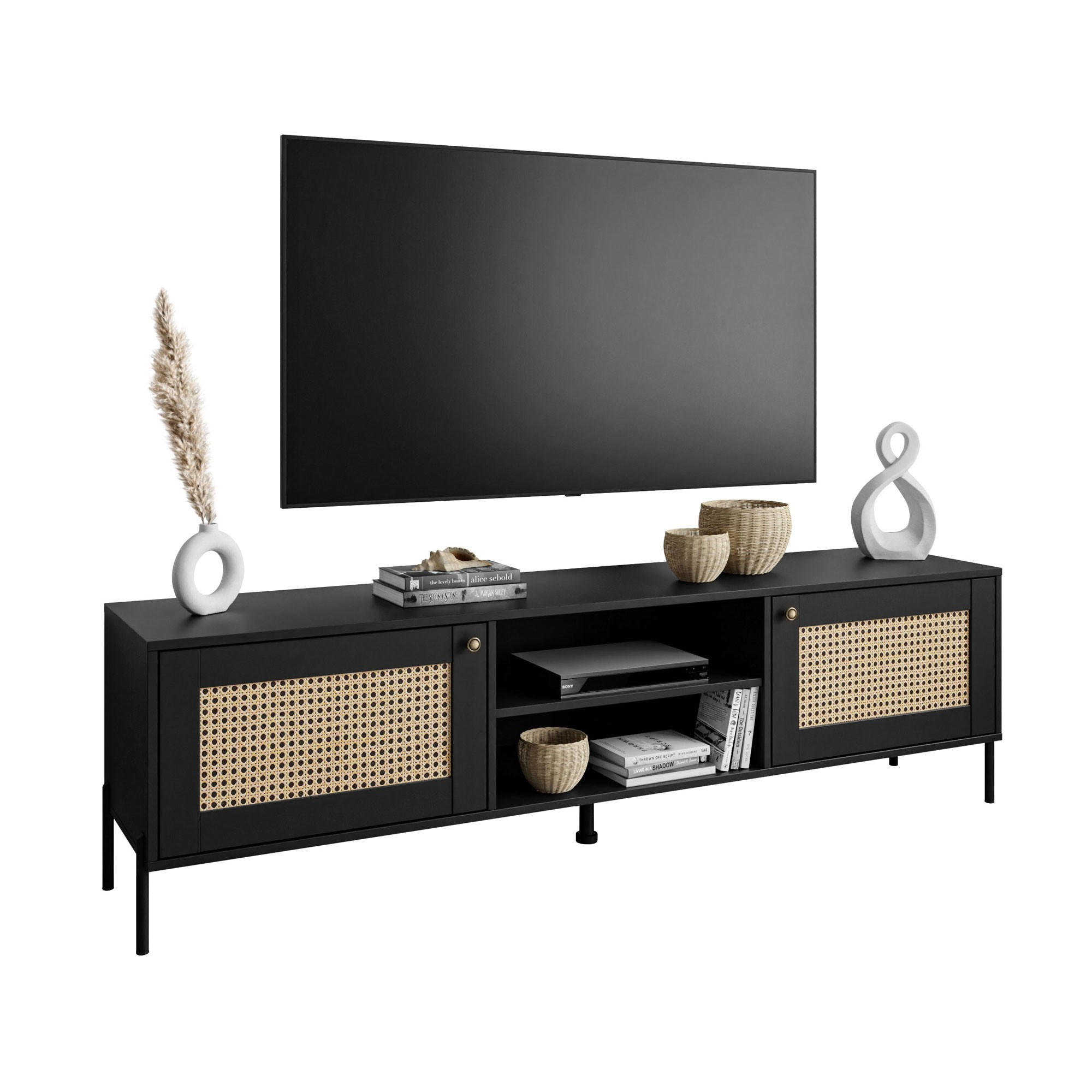 TV-ELEMENT VIENNA 3D mit Wiener Geflechtimitation / Schwarz - Schwarz, Holzwerkstoff (180/56/40cm) - Lookway