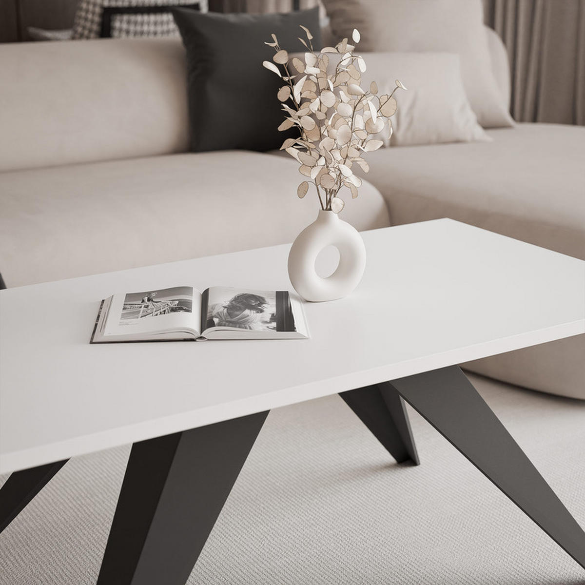 COUCHTISCH AIRA 120/60/48 cm Rechteckig, Schwarz/Weiß - Schwarz/Weiß, Metall (60/120/48cm) - Idohome