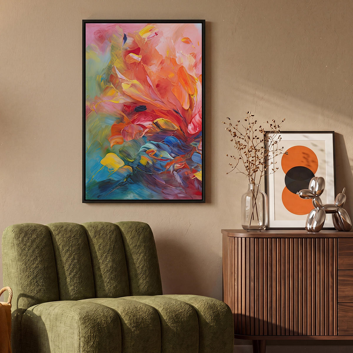 LEINWAND Bilder mit Rahmen - Ölgemälde - Kunst - Abstrakt - Farbenfroh - 60x90 - Altrosa, Textil (60/90cm) - MuchoWow