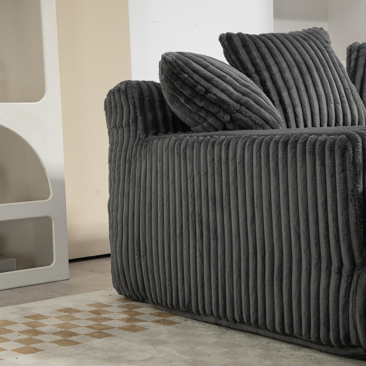 SCHLAFSOFA 2-Sitzer Cord Dunkelgrau inkl. 3 Kissen - Dunkelgrau, Textil (125/63/155cm) - WISHDOR