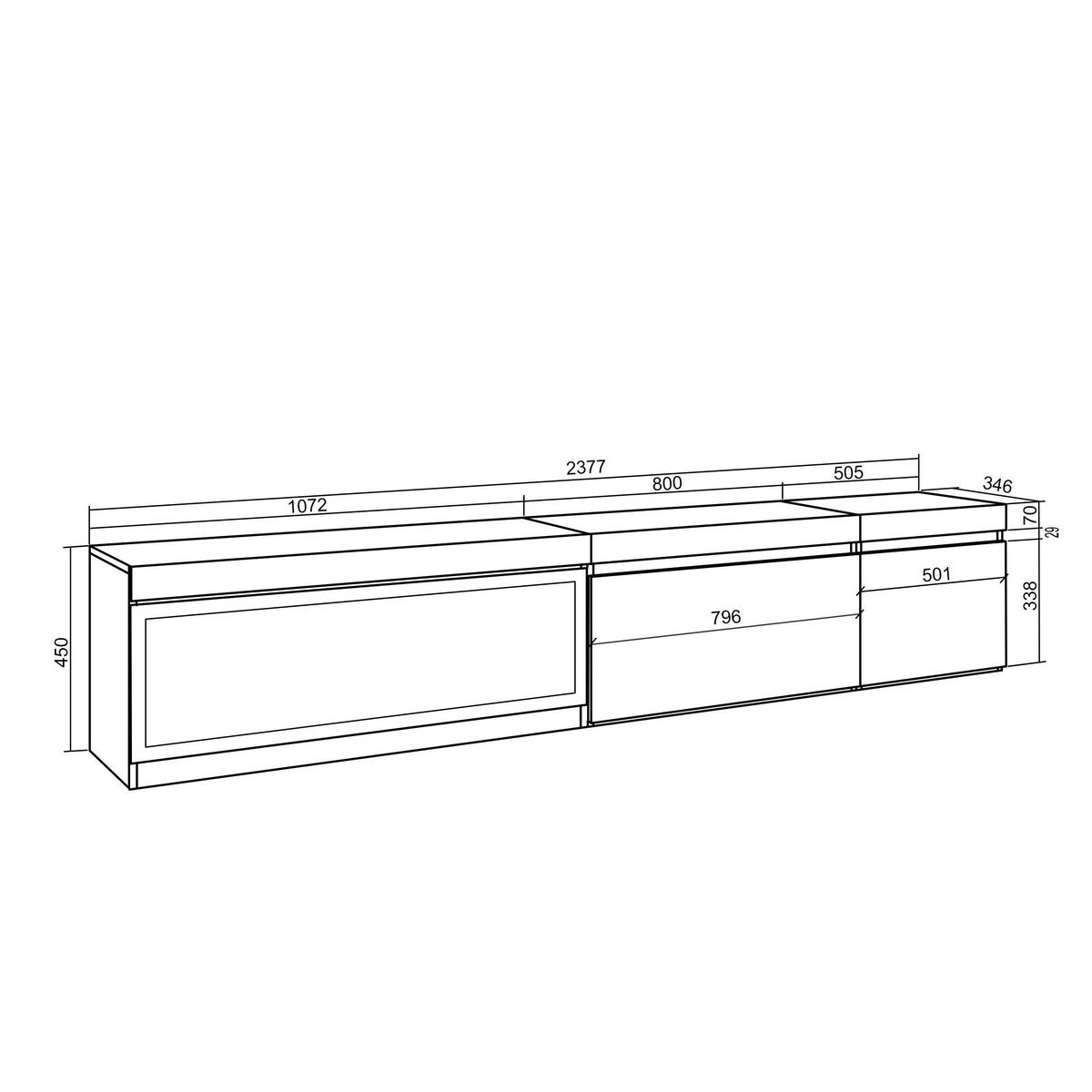TV-SCHRANK Lowboard, Elektrokamin XXL, Hängend, zementgrau, 237/35/45 cm - Grau, Holzwerkstoff (35/45/237cm) - Skraut Home