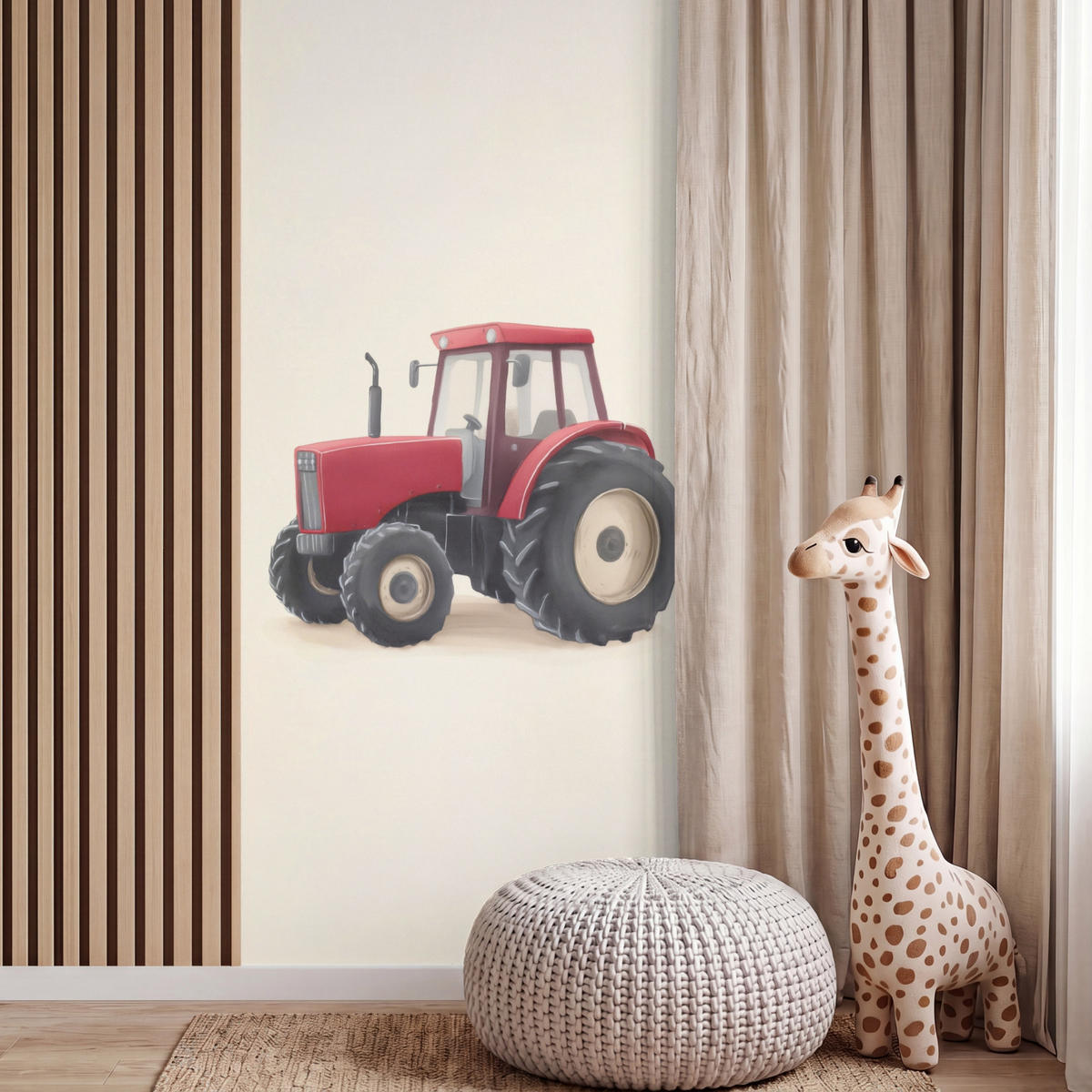 KINDERTAPETE - Traktor - Minimalistisch - Illustration - Rot - 100x200 cm - Rot, Papier (100/200cm) - OnlyWow