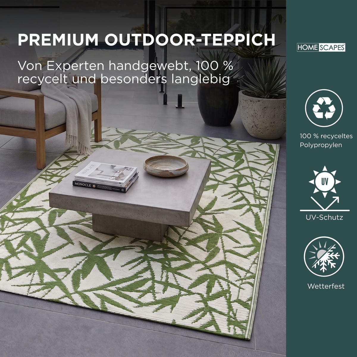 OUTDOORTEPPICH Zena floral gemustert 180/270 cm - Grün, Kunststoff (180/270cm) - Homescapes