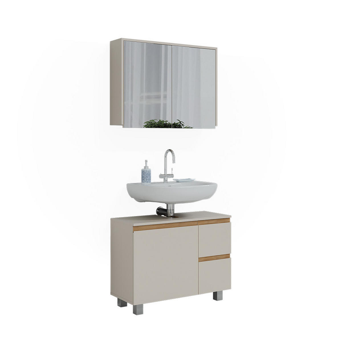 BADMÖBEL-SET J-Shape Cashmere/Artisan 2 Teile - Kaschmir/Hellgrau, Holzwerkstoff (80/60.8/33cm) - Vicco