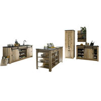 KÜCHEN-SET Used Wood hell, anthrazit, Küchenschrank Set 5-teilig mit Kochinsel - Anthrazit/Schwarz, Glas/Holzwerkstoff (201/201/64cm) - Furn.Design