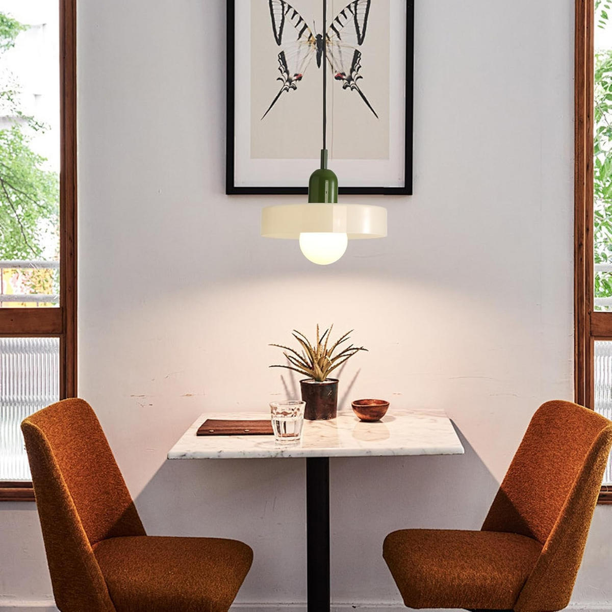 PENDELLEUCHTE Buntglas Vintage Modern 25cm, Metallgrün Küche Schlafzimmer Weiß - Weiß, Metall (25/25/20cm) - Weltevree