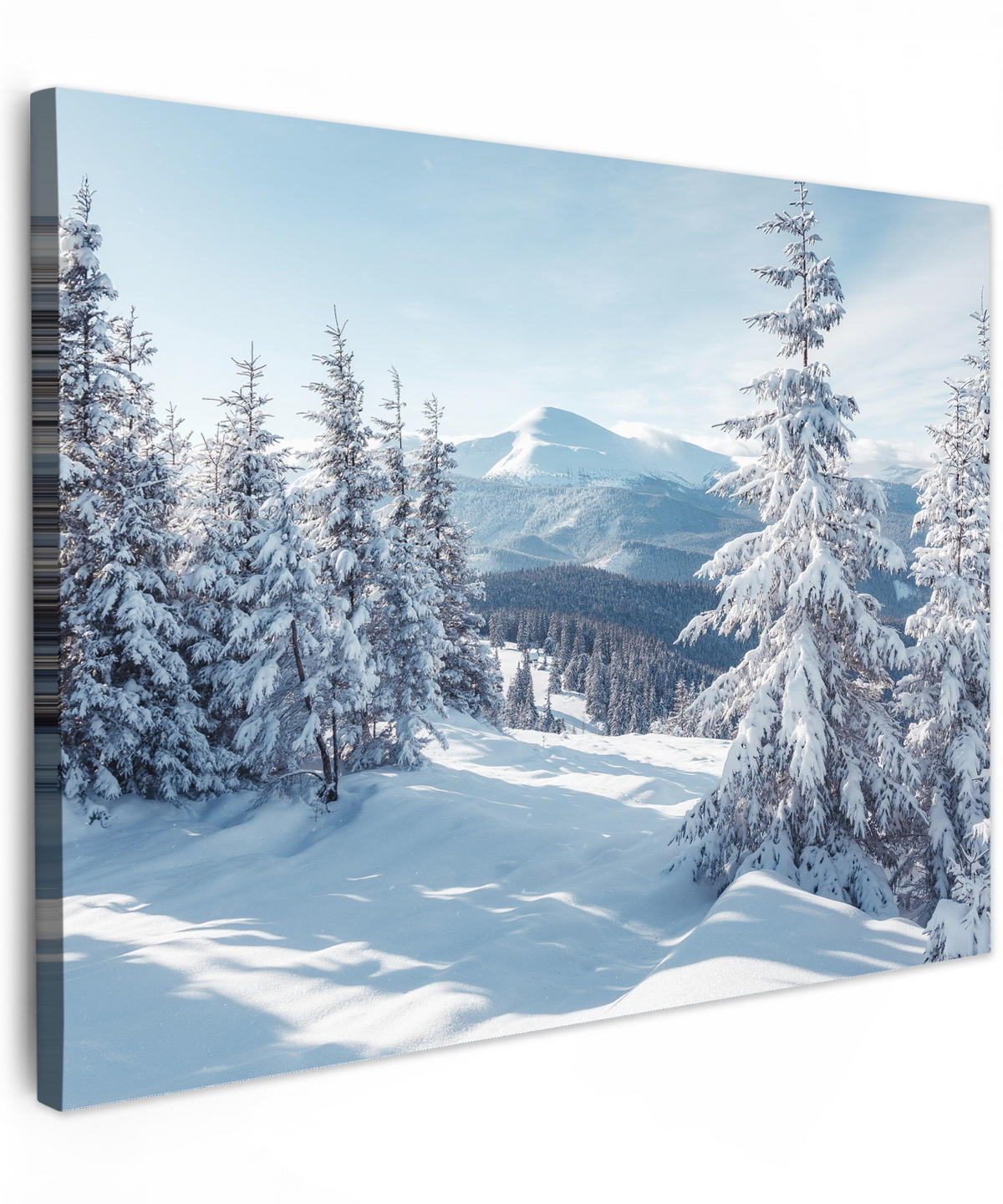 LEINWANDBILD Winterlandschaft - Natur - Berge - Bäume - Schnee Wandbilder 80x60 cm - Hellblau, Textil (80/60cm) - MuchoWow