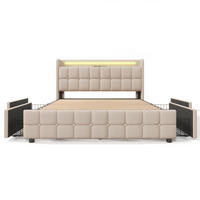 POLSTERBETT 180/200 cm, mit 4 Schubladen, LED-Beleuchtung, USB-Anschlüssen, Lattenrost, Leinen, Beige - Beige, Holzwerkstoff (180/200cm) - Brevoria
