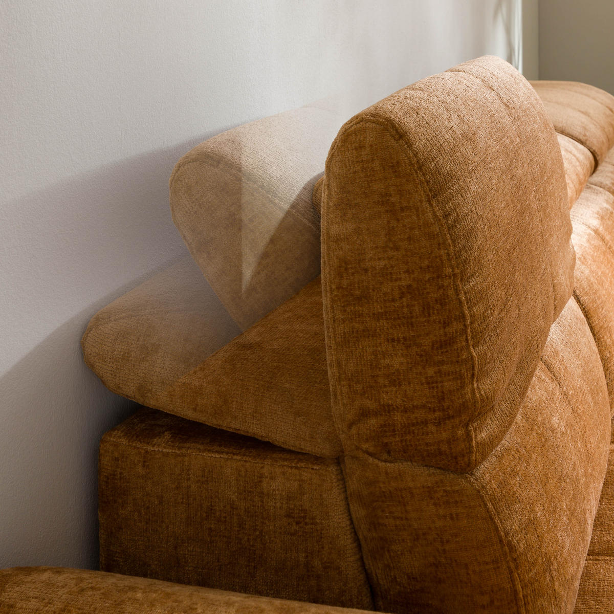 ECKSOFA Ottomane rechts Chenille 284x208x79 rostfarben VALENTINA - Rostfarben, Kunststoff (284/208cm) - Massivmoebel24