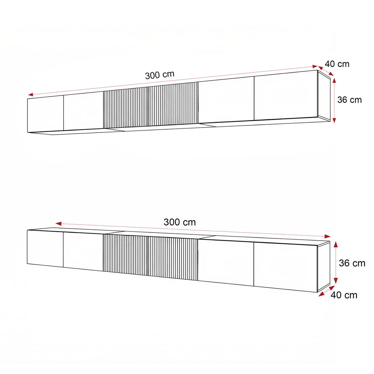 TV-LOWBOARD ANGEL X mit LED-Beleuchtung, 300 cm Weiß matt - Weiß, Holzwerkstoff (300/72/40cm) - Idohome