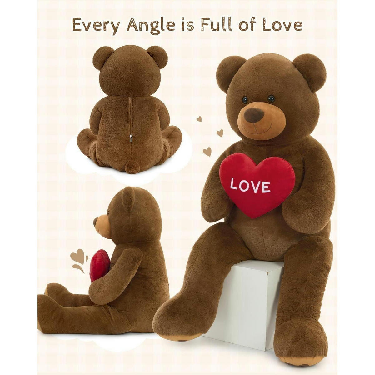 XXXL Kuscheltier Teddybär 130 cm Braun mit Herz - Braun, Textil (60/130cm)