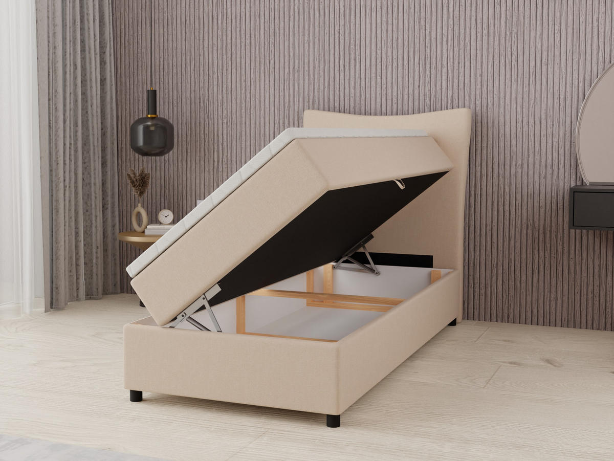 BOXBETT Nevada 90x200 cm Polsterbett mit hochwertiger Bonell-Matratze und Topper - beige - Beige, Holz (90/200cm) - Panda Möbel