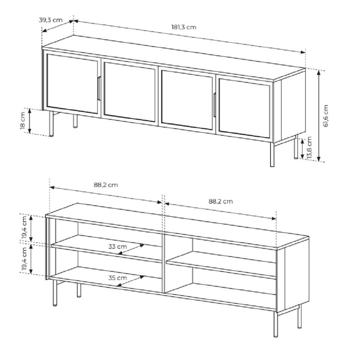 TV-SCHRANK mit LED 180 cm Senzia, 4 Türen, Kaschmir - Kaschmir, Holz (182/62/39cm) - Emporius