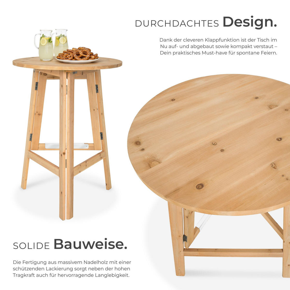 STEHTISCH Trix, Stabilisierungsschiene aus Metall, braun - Braun, Holz (79/79/110cm) - tectake