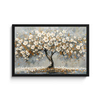 POSTER MIT RAHMEN Baum - Blumen - Weiß - Natur - Kunst 60x40 cm - Weiß, Papier (60/40cm) - MuchoWow