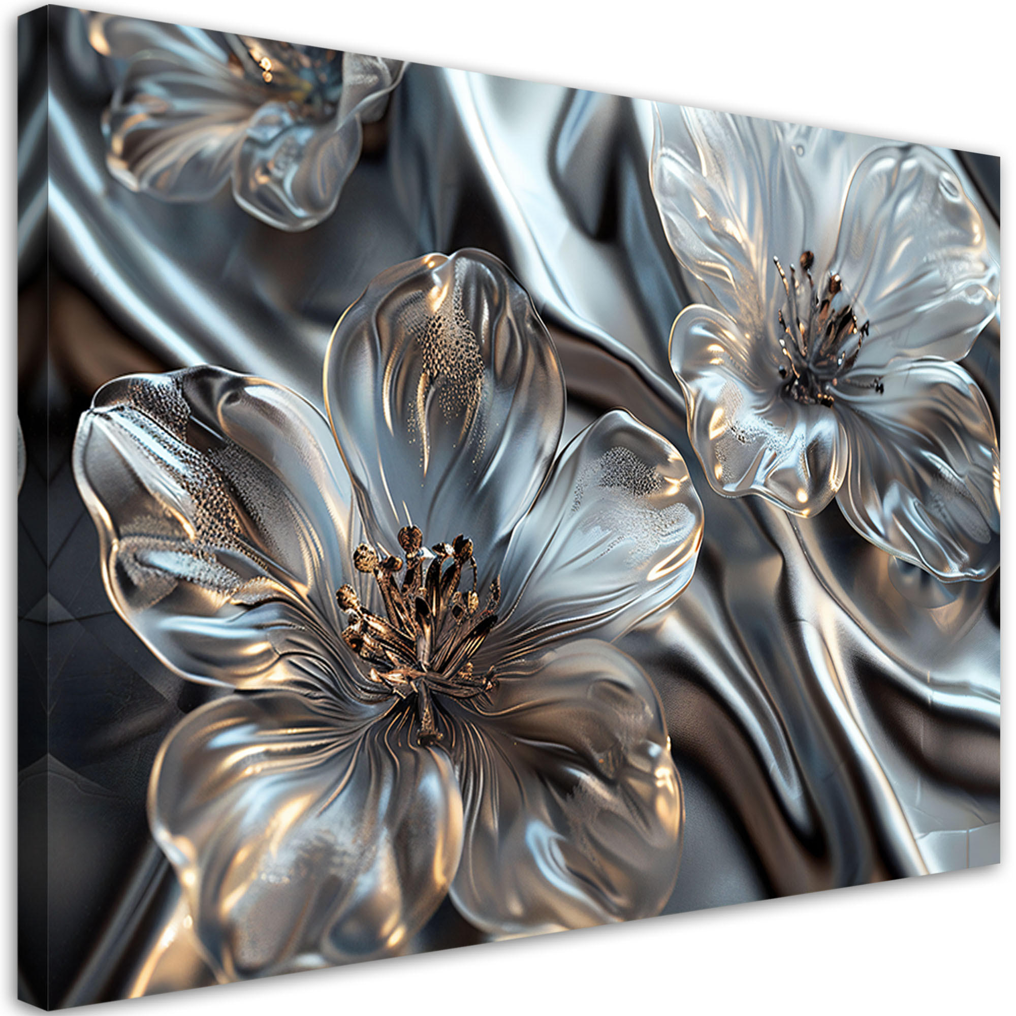 LEINWANDBILD Elegante silberne Glasblumen 100x70cm - Weiß, Textil (100/70cm) - Feeby