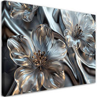 LEINWANDBILD Elegante silberne Glasblumen - Weiß, Textil (90/60cm) - Feeby