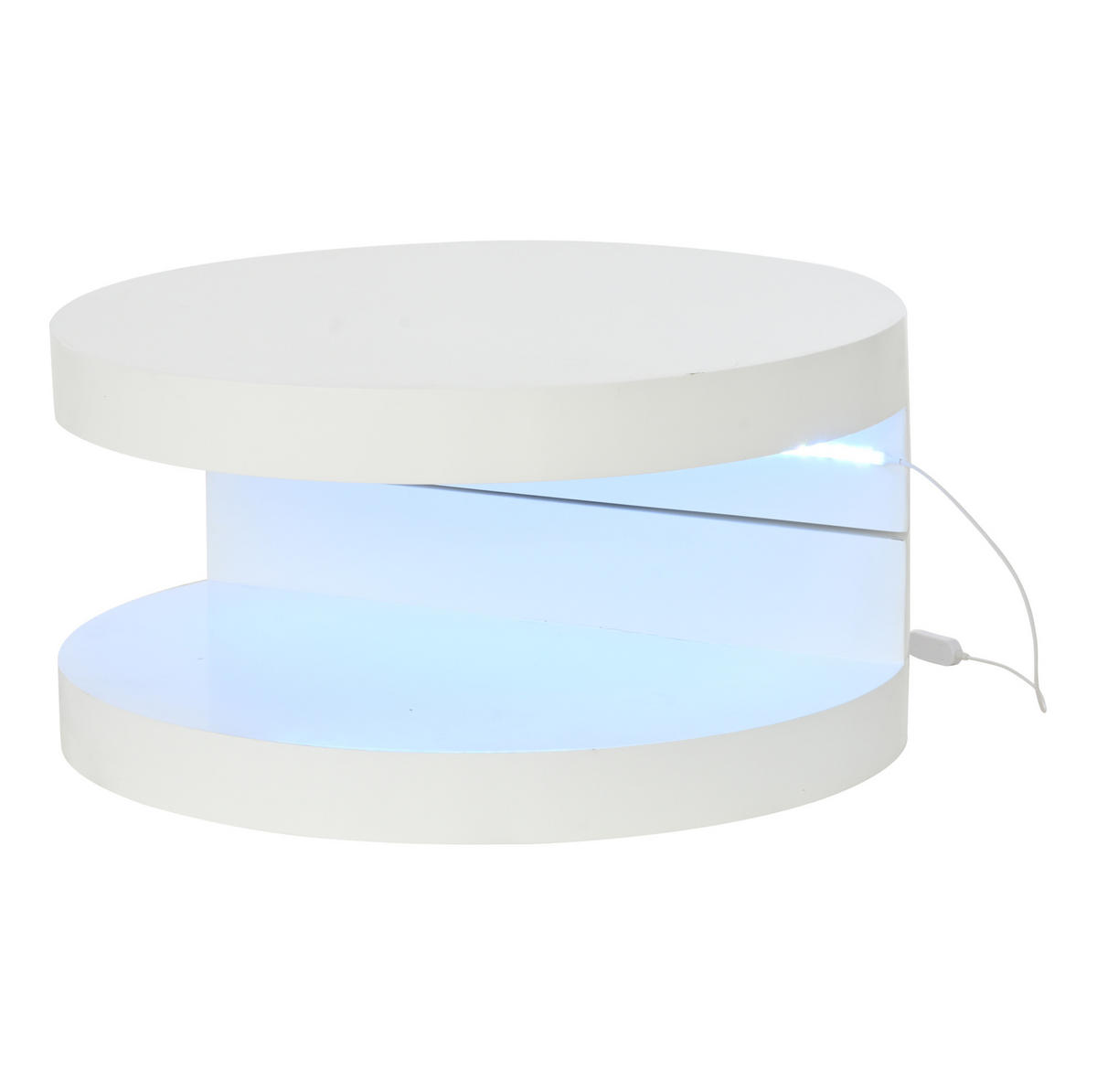 COUCHTISCH 70/70/35,5 cm weiß aus MDF mit drehbarer LED-Tischplatte - Weiß, Holzwerkstoff (70/70/35.5cm) - OKWISH