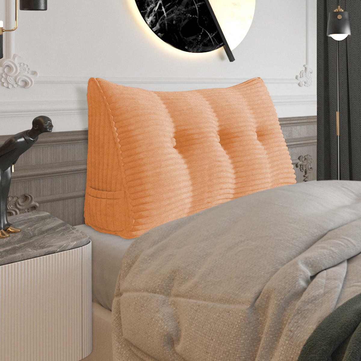 RÜCKENKISSEN für Bett Kord Pfirsichfarben 100 cm - Pink, Textil (50/100cm) - Vercart