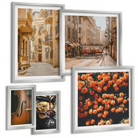 BILDER SET 5er Set - 50x50 cm & 20x30 cm & 40x60 cm Silberner Rahmen - Vintage Blumen Straße Wein Geige - Silberfarben, Kunststoff (40/60cm) - TULUP