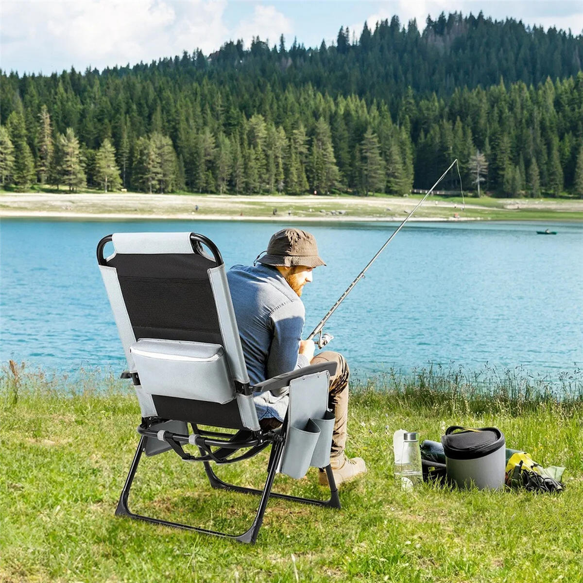 CAMPINGSTUHL 2ER SET Klappstuhl mit Armlehne Grau - Grau, Textil (57/98/57cm) - Kaket