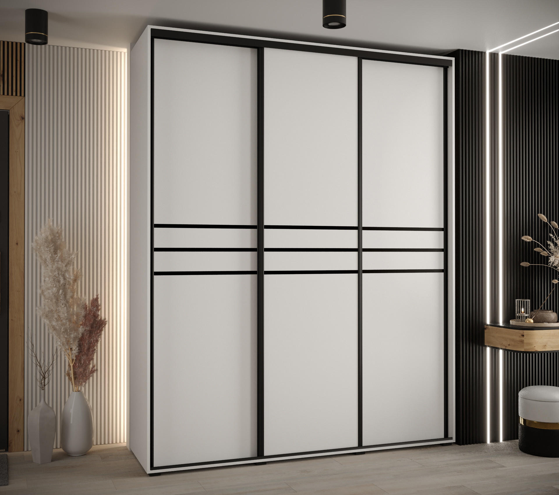 SCHWEBETÜRENSCHRANK 235,2/190/45 3-türig - Schwarz/Weiß, Holz/Metall (190/235/45cm) - Abiks Möbel