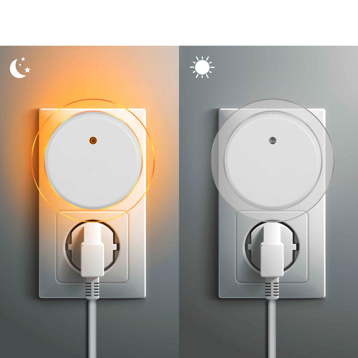 LED-NACHTLICHT - Bernsteinfarben mit Dämmerungssensor und 2 USB-Anschlüssen für Schlafzimmer und Flur, 4er-Set - Weiß, Kunststoff (6.8/9.2/9.2cm) - Northpoint