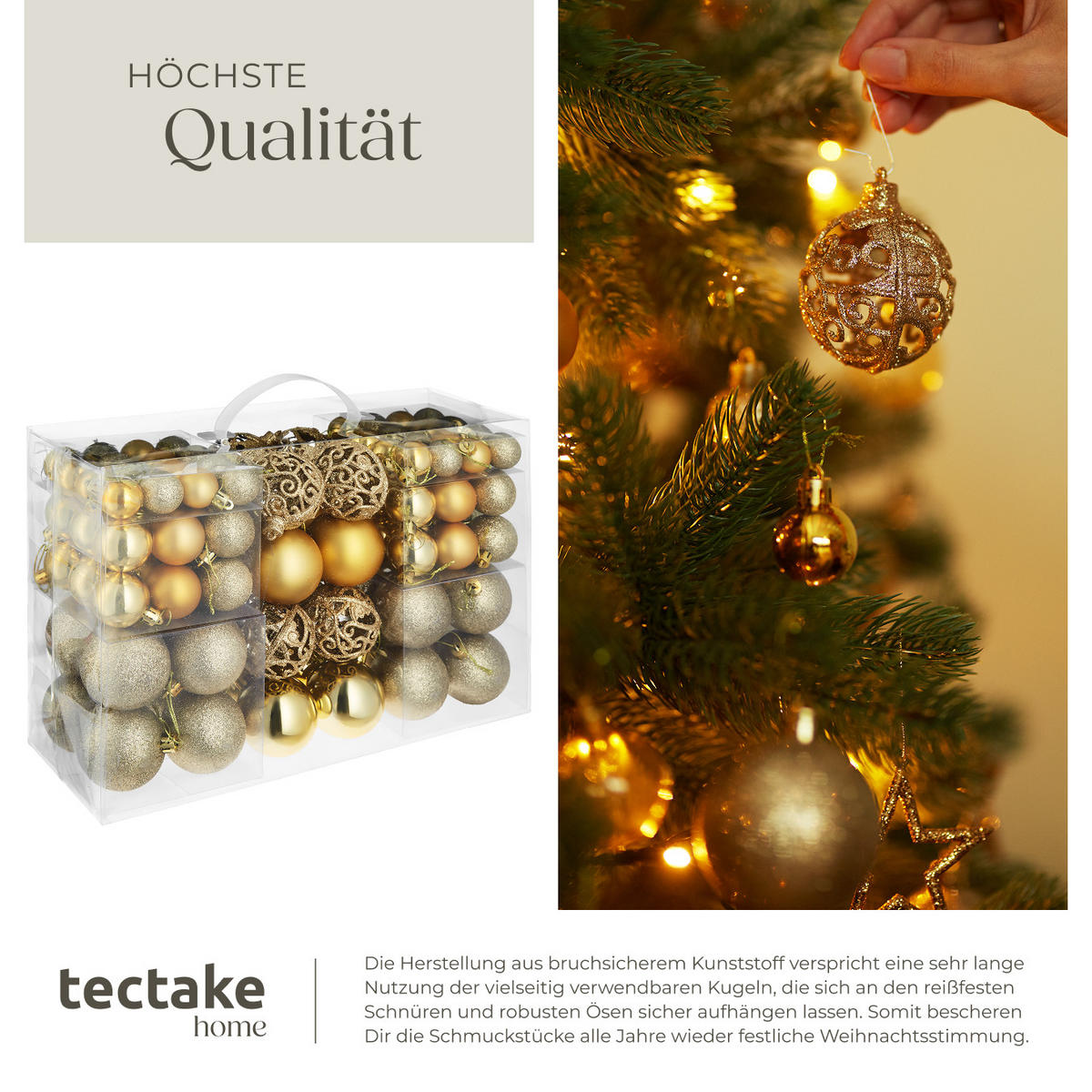 WEIHNACHTSKUGELN ,Durchmesser 3, 4 und 6 cm,gold - Goldfarben, Textil (6/6/6cm) - tectake