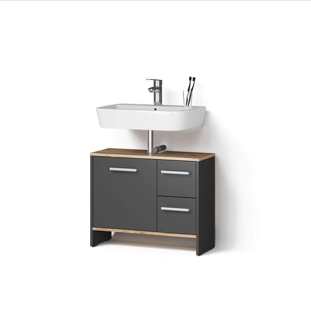 Livinity® DOLNÍ SKŘÍŇKA POD DŘEZ Amalfi Antracit/zlatý dub 70.2 x 57 cm se 2 zásuvkami a 1 dvířky