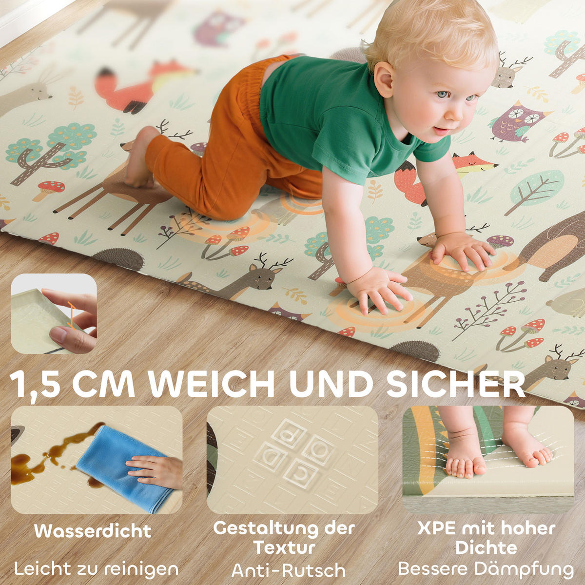 SPIELMATTE DE-10918 196x176x1,5 cm faltbar doppelseitig Mehrfarbig - Multicolor, Kunststoff (176/196cm) - ComfortXL
