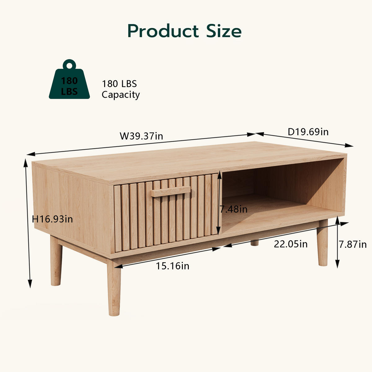 COUCHTISCH HOLZOPTIK Natur, mit Schublade & Fach, 100x50x43cm, Modern - Eichefarben, Holz (100/50/43cm) - CASIVA