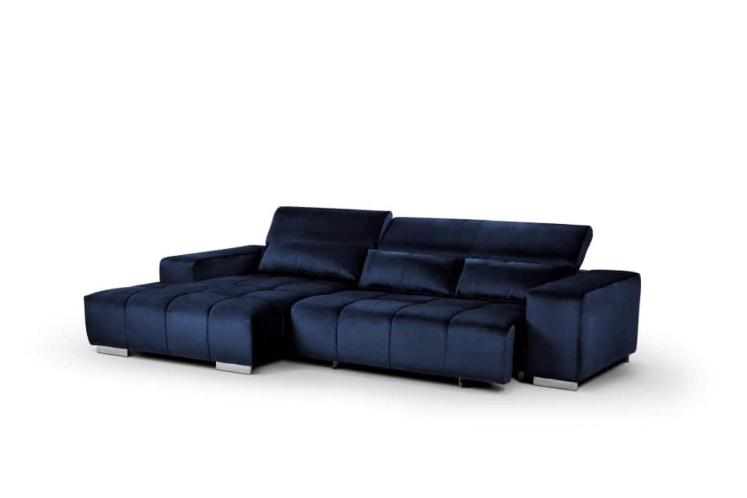 ECKSOFA mit elektrischem Sitzvorschub und verstellbaren Kopflehnen - Chromfarben/Dunkelblau, Textil (307/186cm) - Cotta