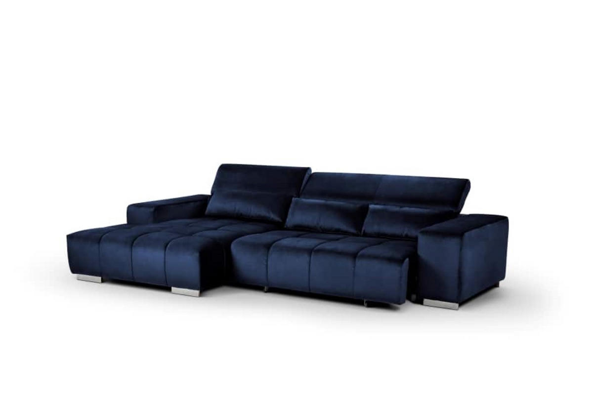 ECKSOFA mit elektrischem Sitzvorschub und verstellbaren Kopflehnen - Chromfarben/Dunkelblau, Textil (307/186cm) - Cotta