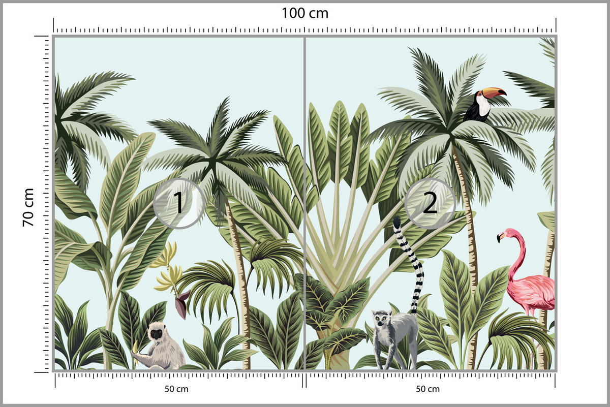 FOTOTAPETE für Schlafzimmer Exotische Tiere Dschungel Flamingo 100x70 - Schwarz/Weiß, Papier (100/70cm) - Muralo