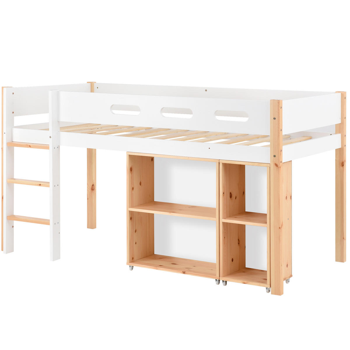 HOCHBETT 90x200 cm Treppe Schrank weiß - Weiß, Holz (90/200cm) - LEBENLANG