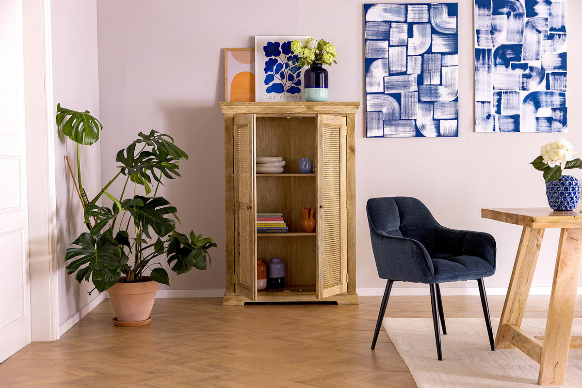 MASSIVES HIGHBOARD mit 2 Türen - Mango / Beige - Beige/Goldfarben, Naturmaterialien/Holz (100/145/40cm) - home24