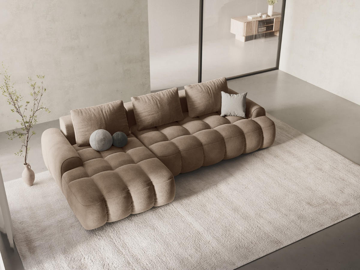 AUSKLAPPBARES-ECKSOFA links mit Container Linz aus Samt dunkelbeige 3 Sitzplätze - Mokka, Textil (142/275cm) - Cosmopolitan Design