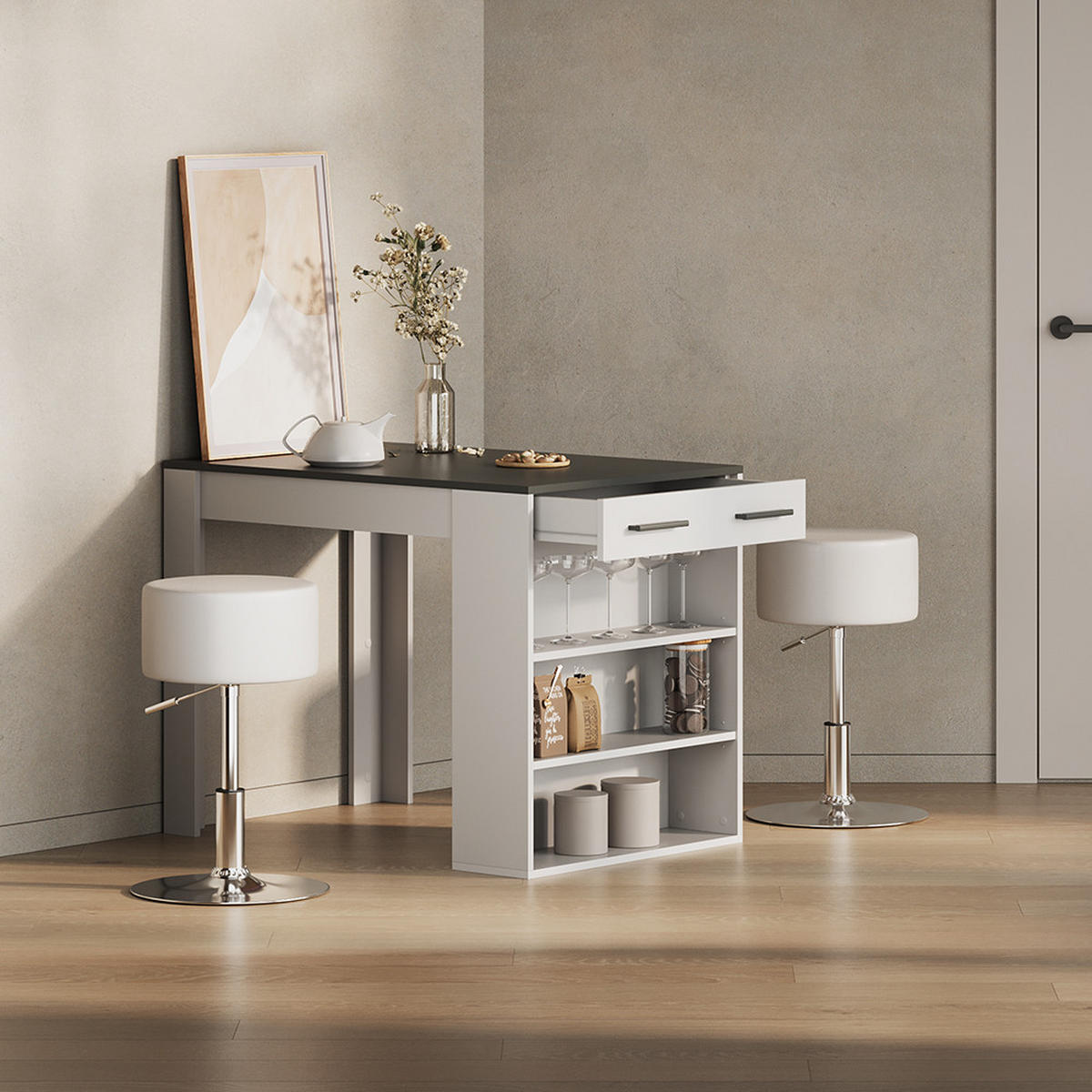 ESSTISCH Regusa Anthrazit/Weiß 67 x 100 cm - Anthrazit/Weiß, Holzwerkstoff (100/67/77.5cm) - Livinity®