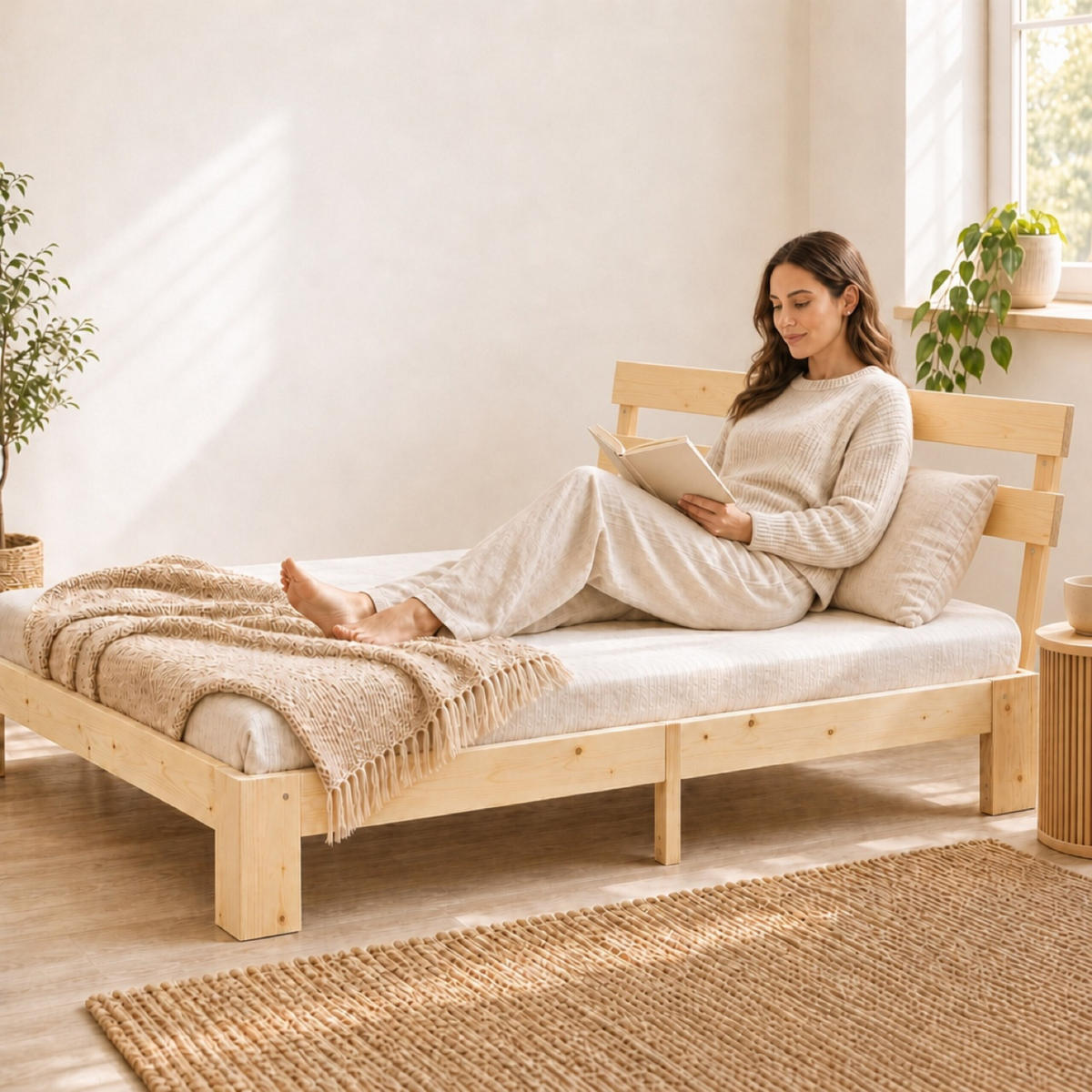 BETT Natur Massivholz mit Lattenrost 160x200 cm - Hellbraun, Holz - Relaxdays