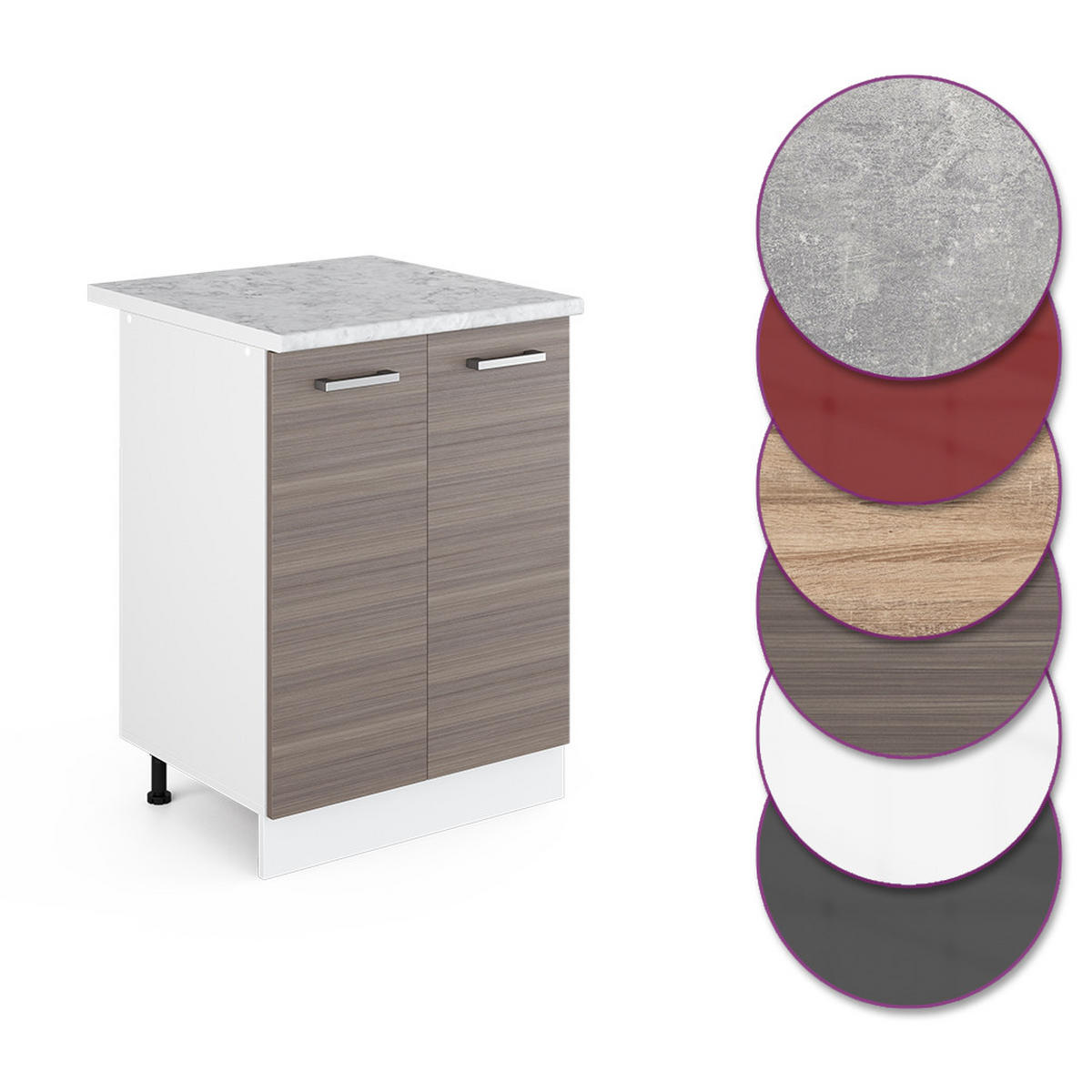 KÜCHENUNTERSCHRANK R-Line Grau 60 cm, AP Marmor - Weiß/Braun, Holzwerkstoff (60/81.6/60cm) - Vicco
