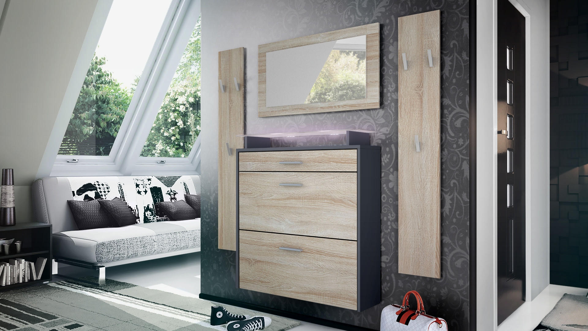 GARDEROBE Malea Fronten in Eiche sägerau - Eiche San Remo, Holzwerkstoff (180/180/23cm) - Vladon