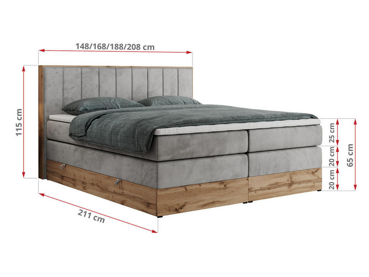 BOXSPRINGBETT BELLISSIMO KING 180/200 Hellgrau Velvet - H3 - Hellgrau, Holz/Textil (180/200cm) - MKS