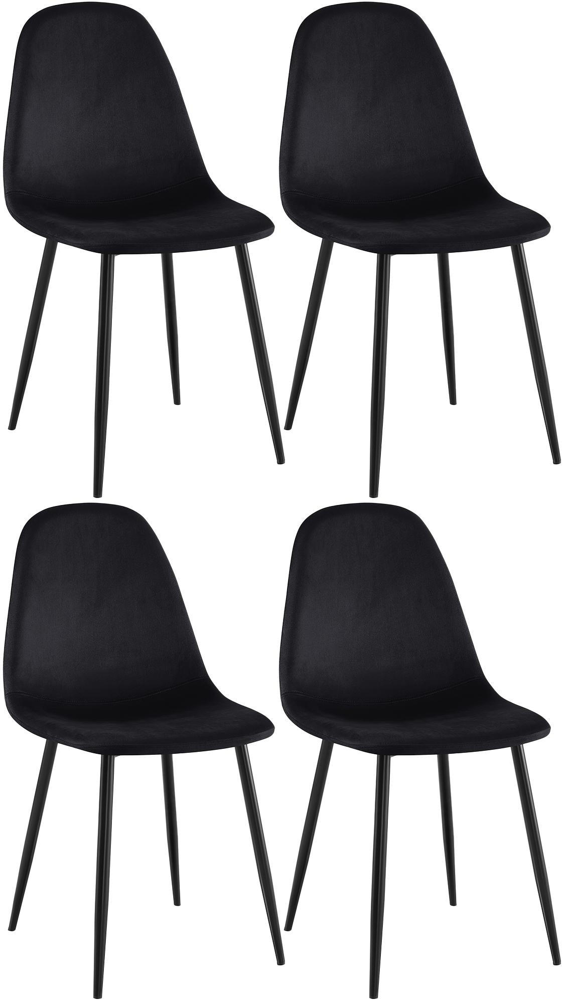 STUHL 4 Samt Schwarz - Schwarz, Textil/Metall (44/88/51cm) - CLP