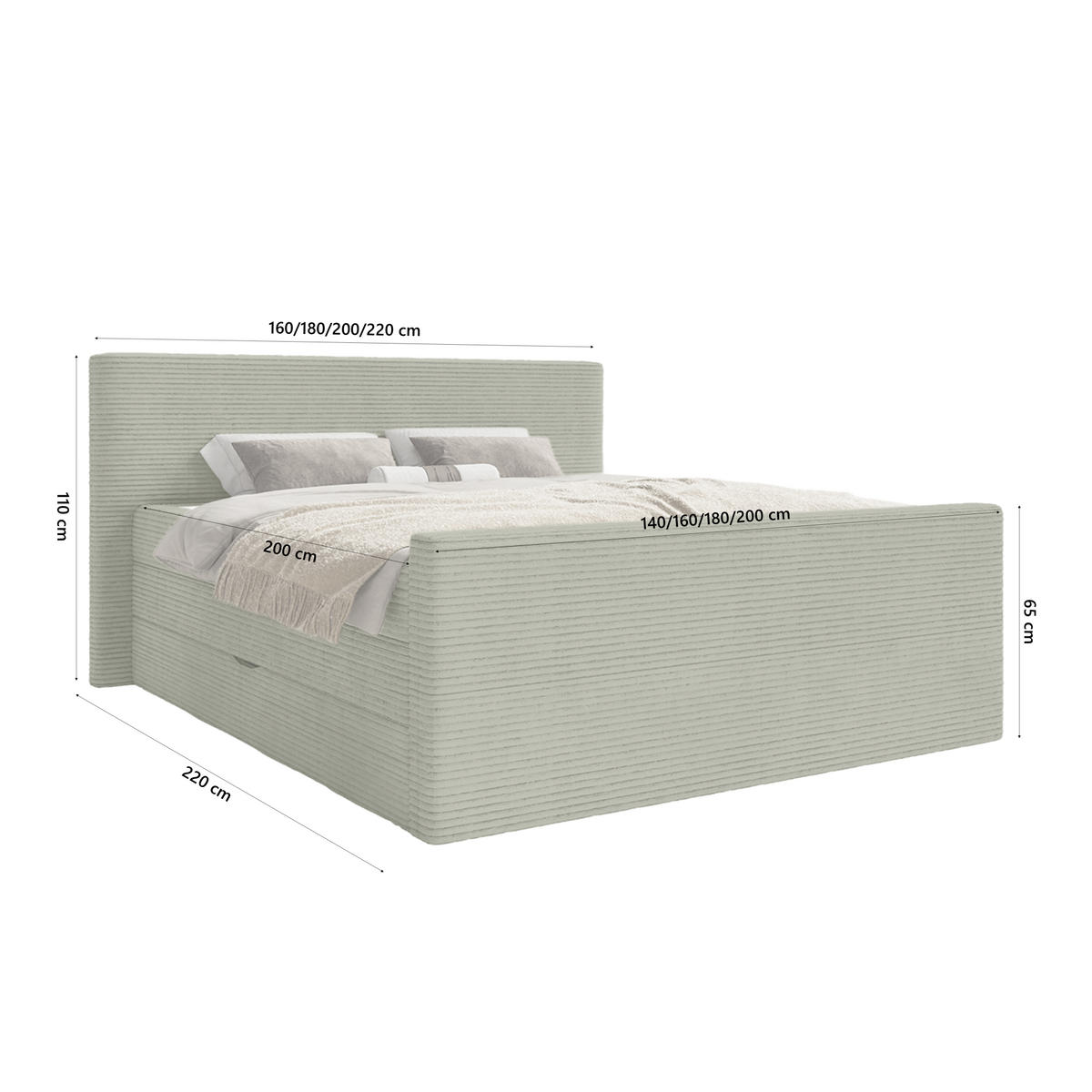 BOXSPRINGBETT Velipoja Cord 140x200 cm, Olive - Olivgrün, Textil (140/200cm) - Fedve