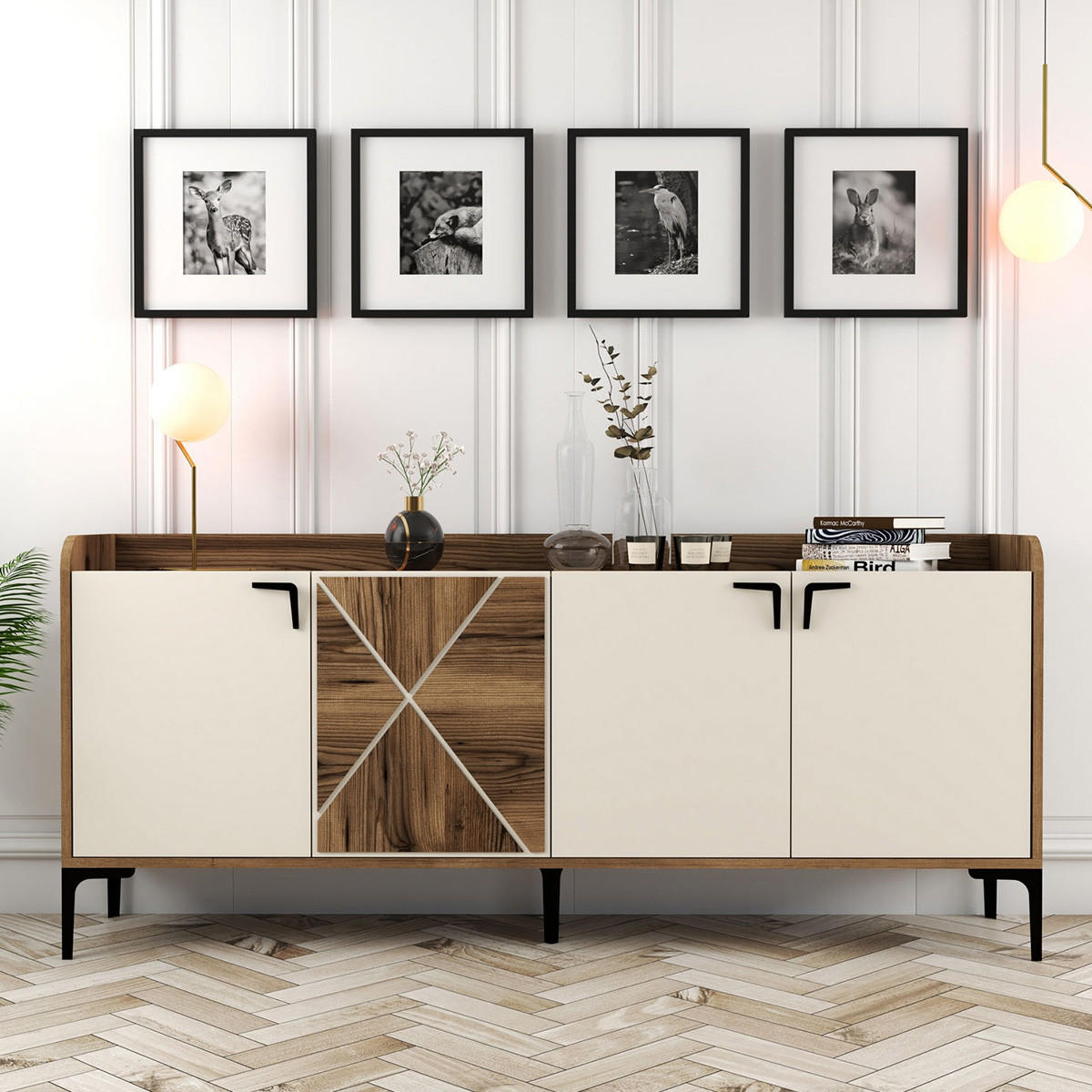 BUFFET 4 Türen L180 cm - Venedik - Ecru, Holzwerkstoff (35/78/9cm) - Calicosy