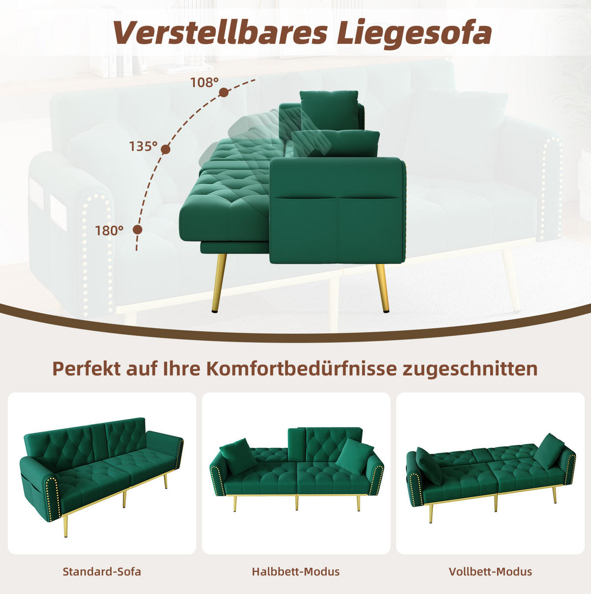 SCHLAFSOFA 175/80/73,5 cm in Grün – mit verstellbarer Rückenlehne - Grün, Textil (73.5/175/80cm) - BEAOK