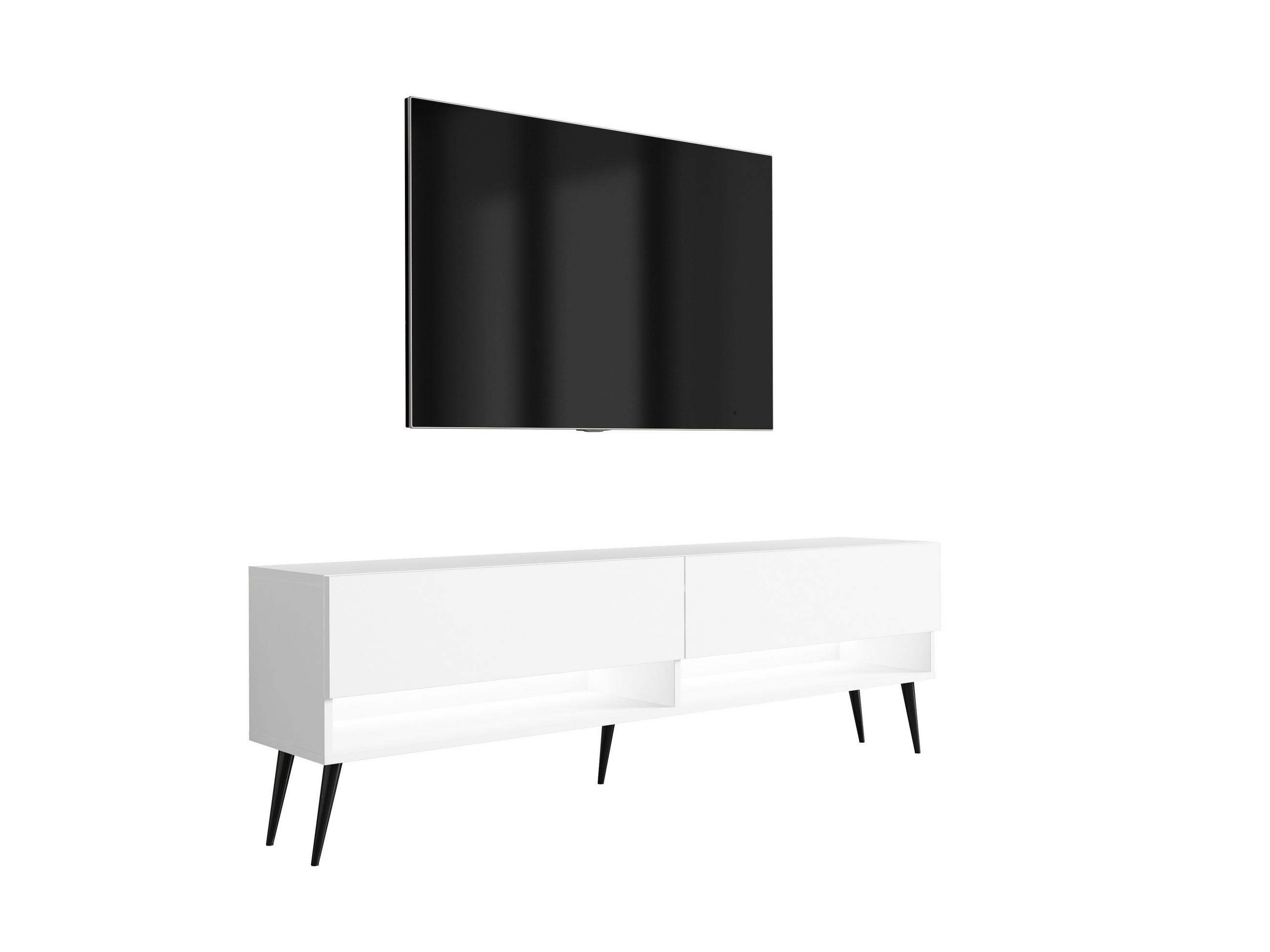 TV-LOWBOARD 170 cm Mattweiß, schwarze schräge Beine, weiße LED, 170 × 32 × 52 cm - Weiß, Holzwerkstoff (170/52/32cm) - 3XE LIVING