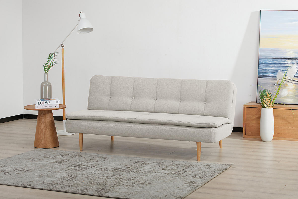 SCHLAFSOFA - Eichefarben/Hellgrau, Holz/Birkenholz (180/84/89cm) - home24